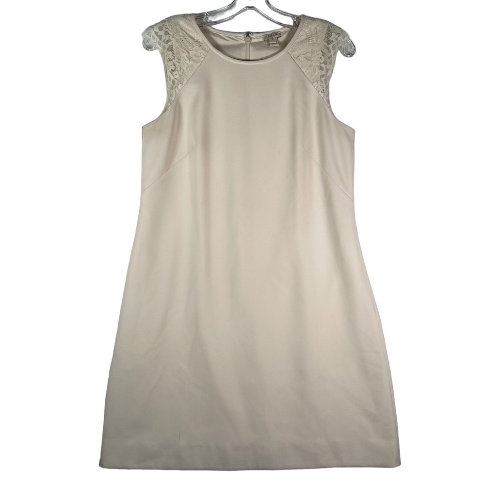 J Crew Dress Womens 6 Ivory Sheath Lace Trim Cap Sleeve Knee Office Party Prep